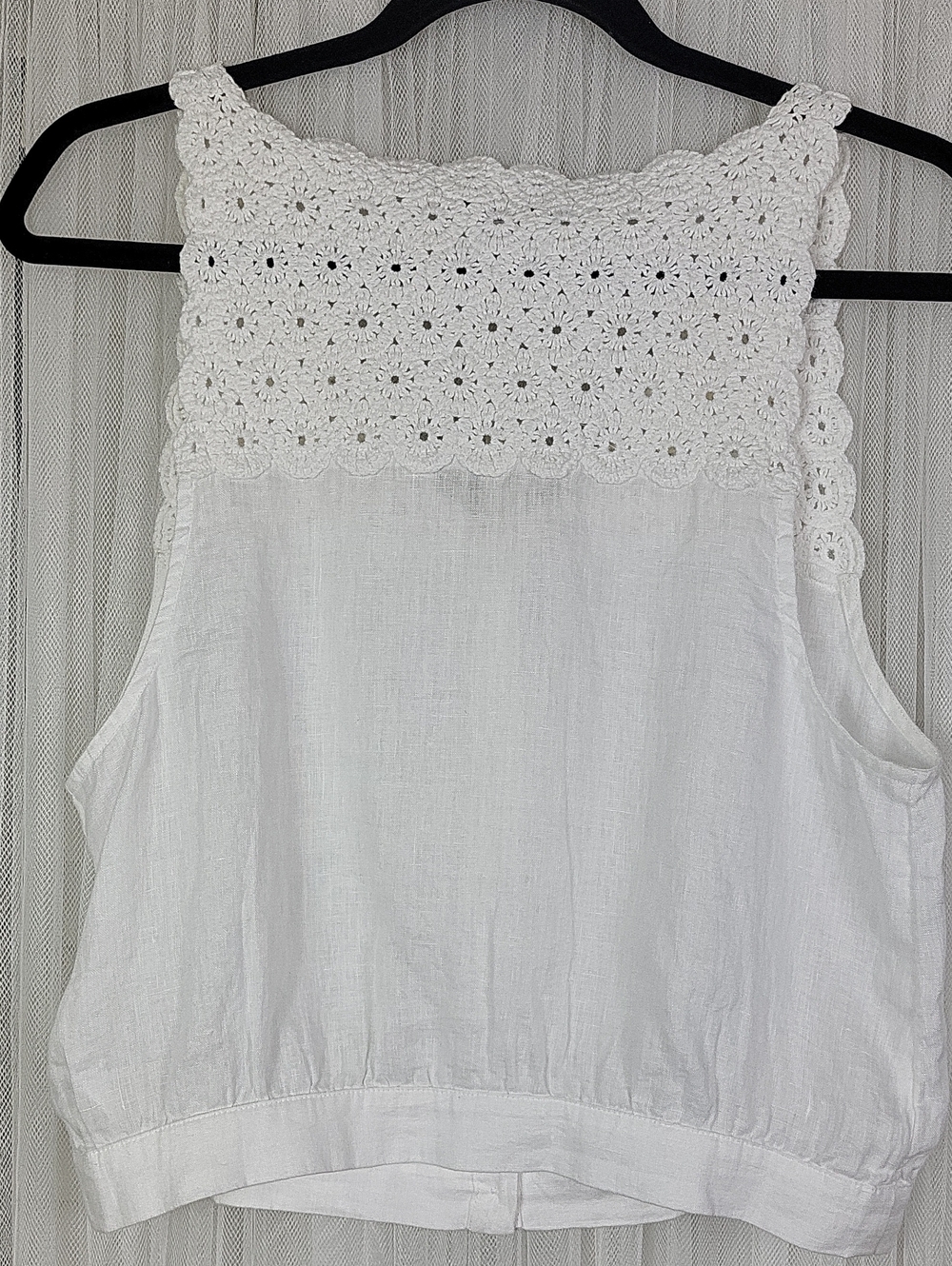 Madewell White Linen & Crochet Yoke Button-Front Camisole Tank. Size 4 - Picture 6 of 6